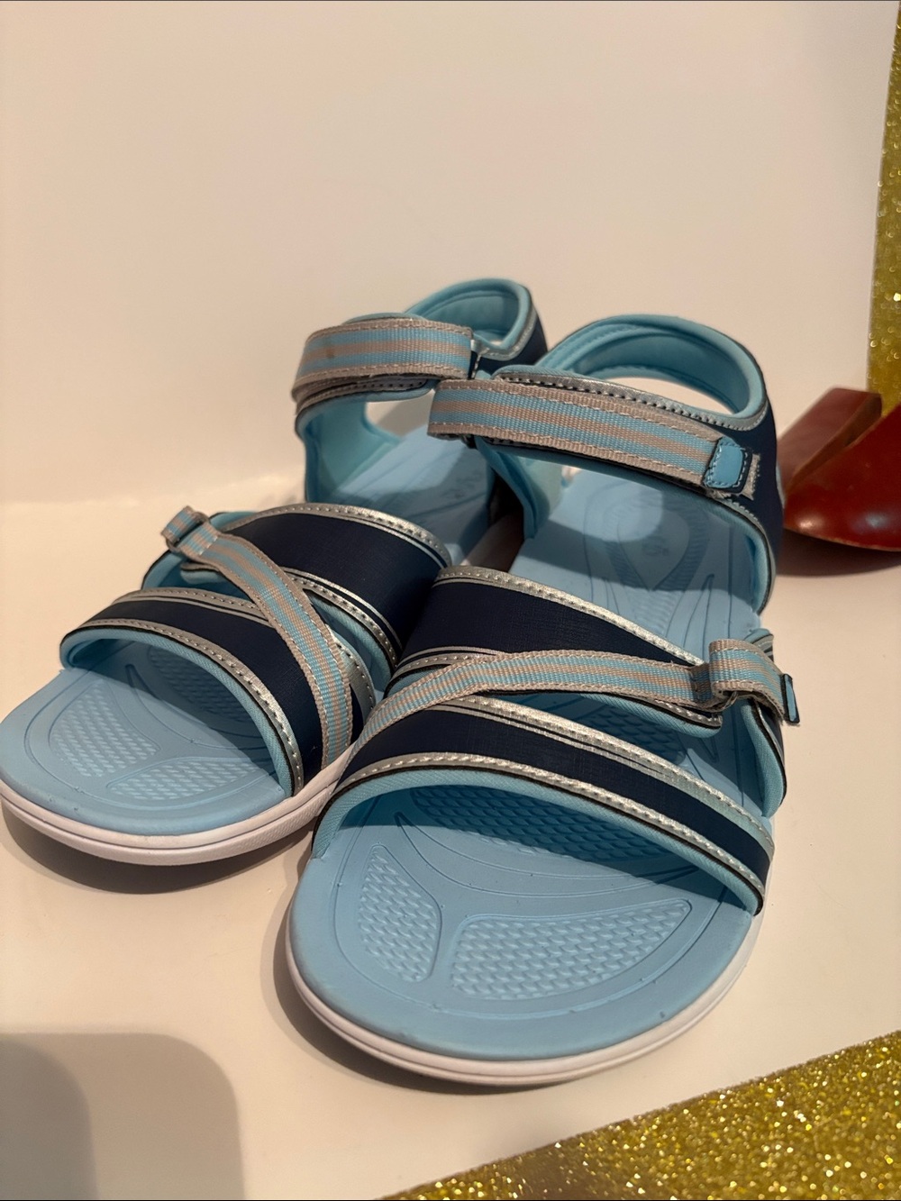 Ryka Light Blue and Navy Sport Sandals with Adjustable Straps